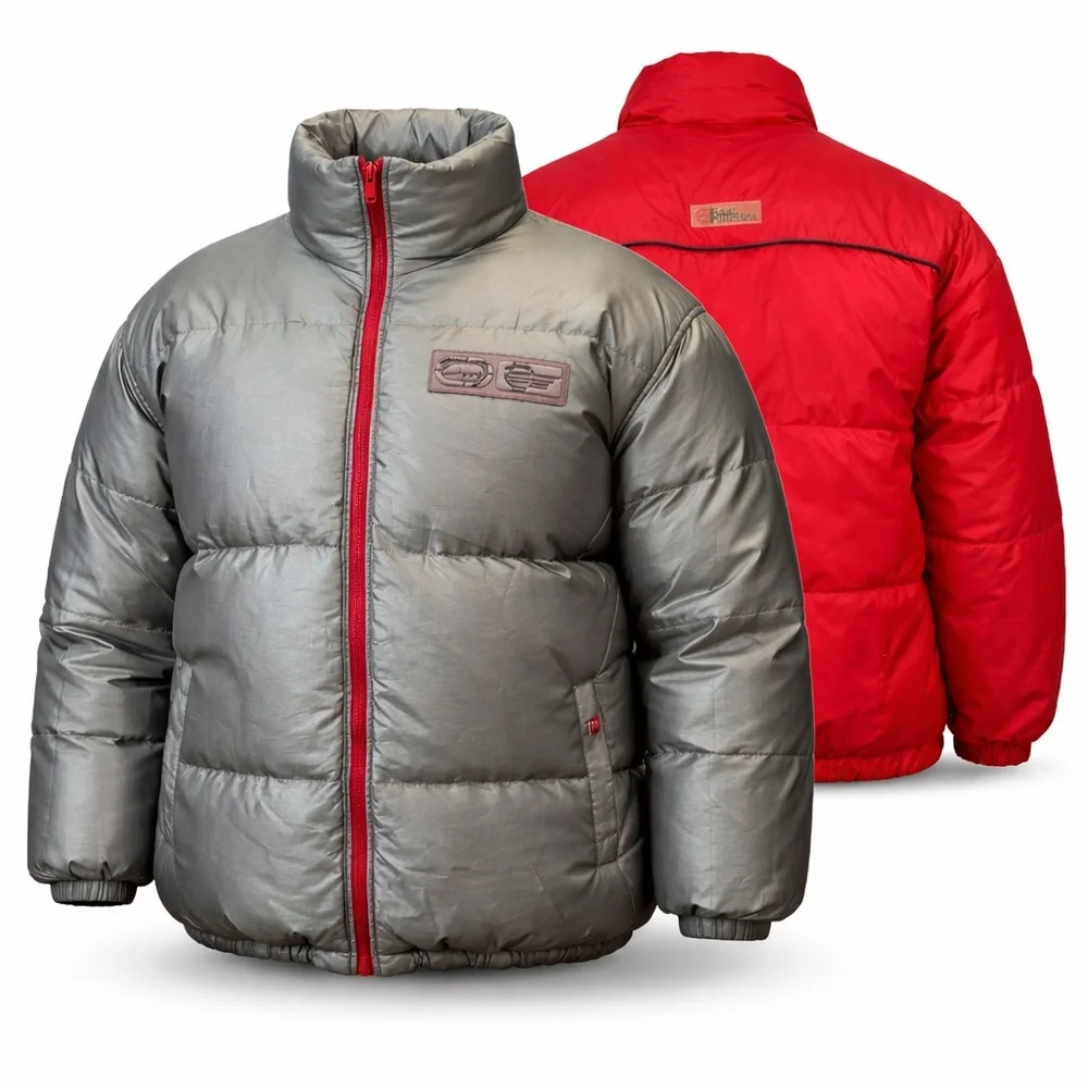 Vtg 90's Ecko Unltd. Function Reversible Red Silver Puffer‎ Jacket Men's XL Down